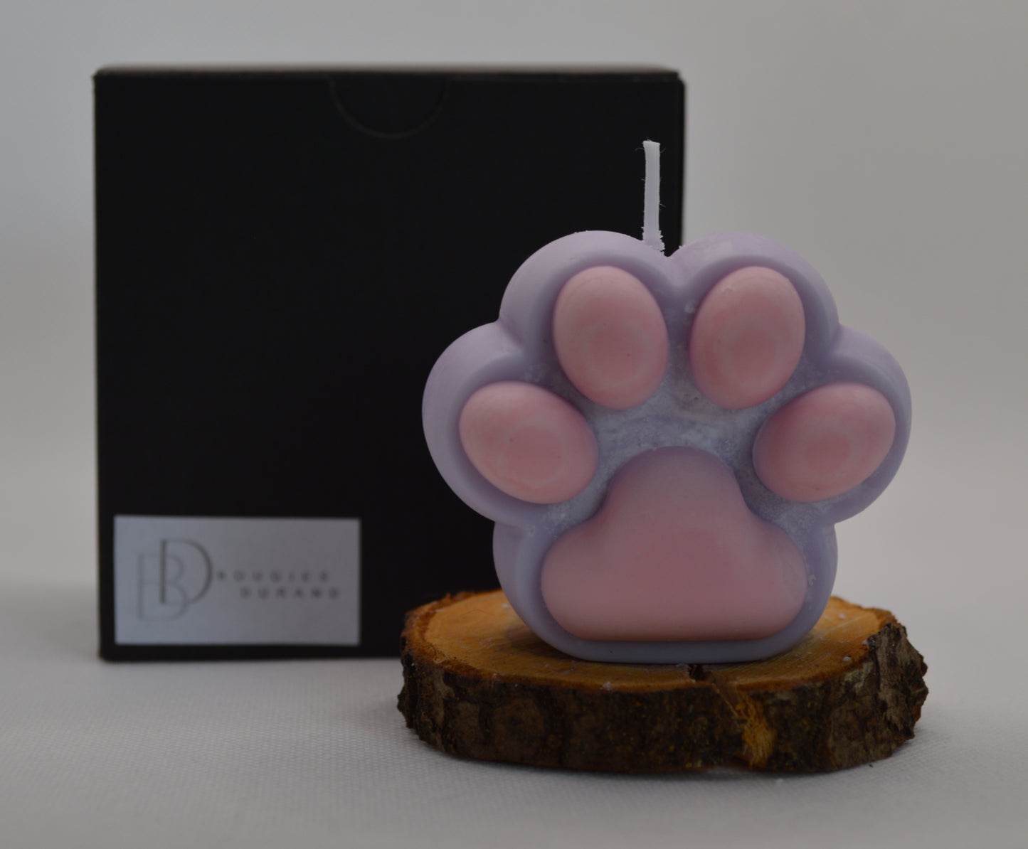 bougie patte de chat senteur rose et lavande de couleur violette