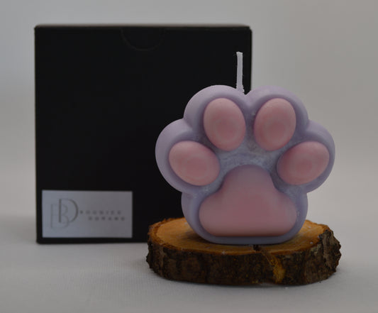 bougie patte de chat senteur rose et lavande de couleur violette