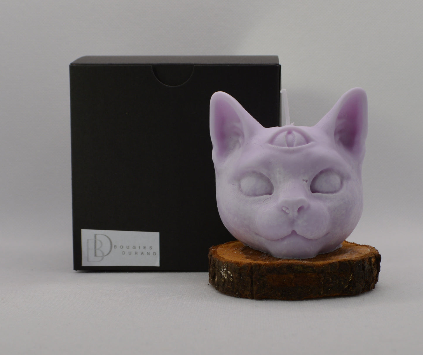 bougie tete de chat senteur lavande et couleur violette