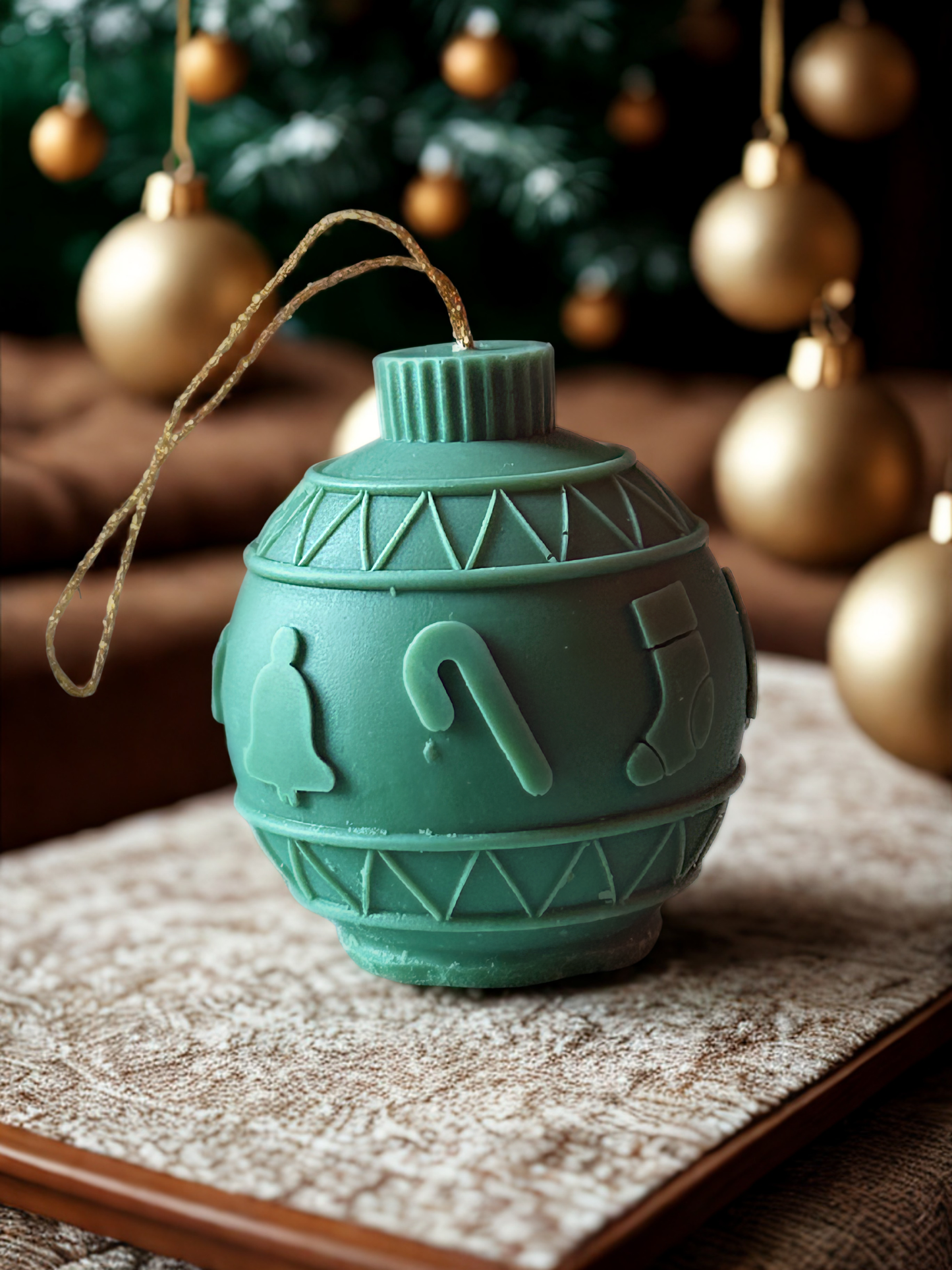 Boule de Noël parfumées au bois de santal en cire naturelle, faites main, vegan et sans CMR, pour un sapin élégant.