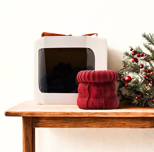 Contenant en jesmonite forme chaussette de Noël, décoratif et pratique, pour bougie ou rangement d’objets, création artisanale festive.